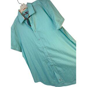 Robert Graham Mens Short Sleeve Shirt 2XL Tailored Fit Aqua RL10433 EUC Cotton